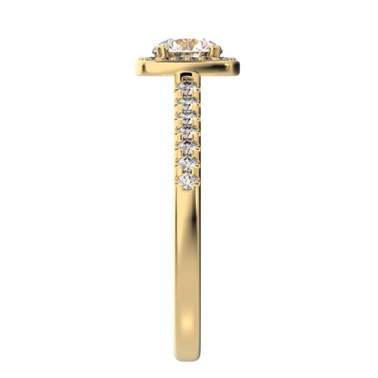 0.91 ct Round Cut Moissanite anniversary European classic solitaire with accents halo cluster 14K / 18K Solid Yellow Gold engagement ring