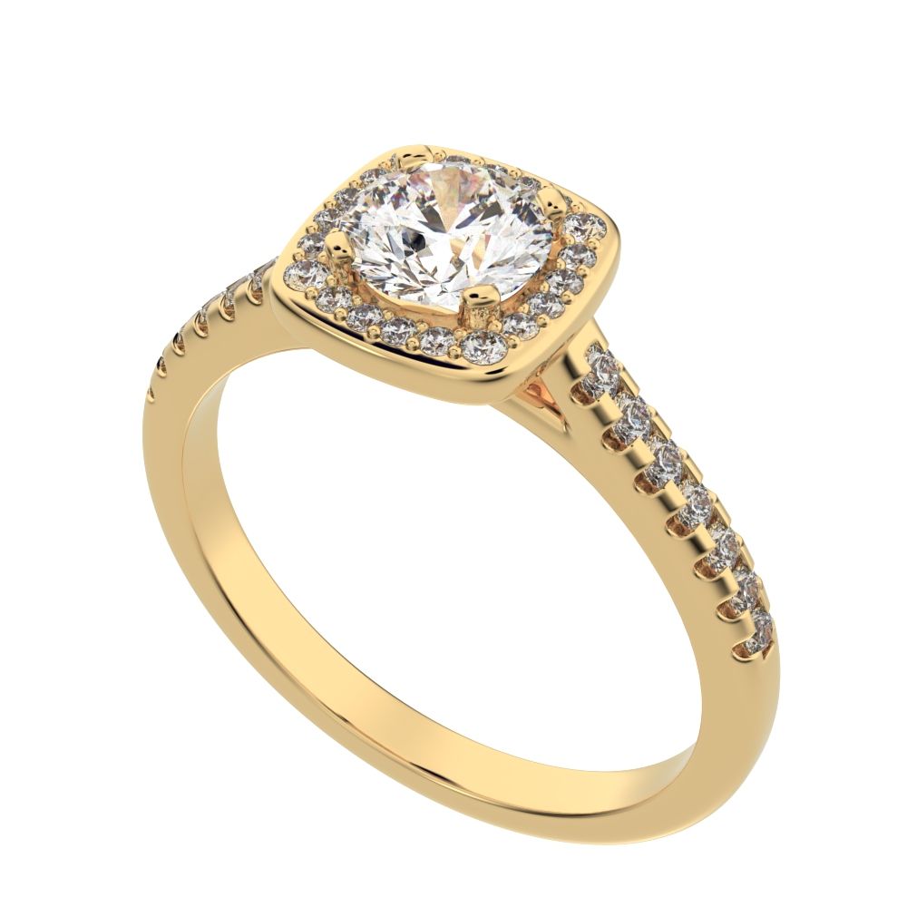 0.91 ct Round Cut Moissanite anniversary European classic solitaire with accents halo cluster 14K / 18K Solid Yellow Gold engagement ring