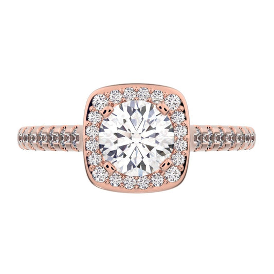 0.91 ct Round Cut Simulated Clear Diamond anniversary European solitaire with accents halo 14K / 18K Solid Rose Gold engagement ring