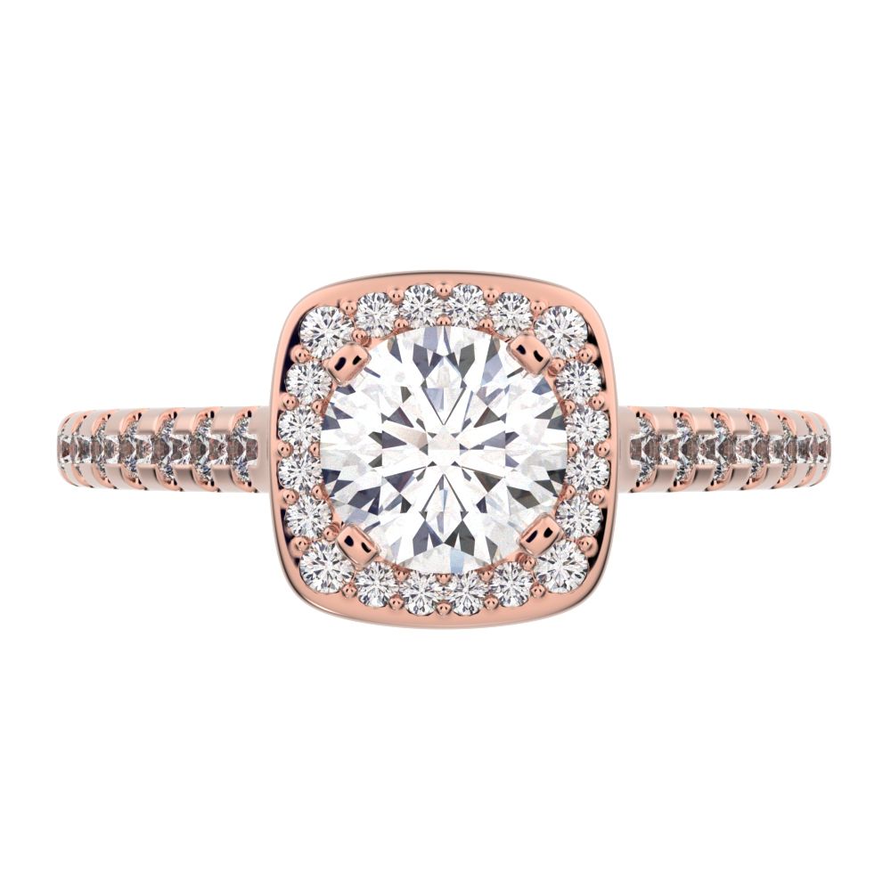 0.91 ct Round Cut Moissanite anniversary European classic solitaire with accents halo cluster 14K / 18K Solid Rose Gold engagement ring