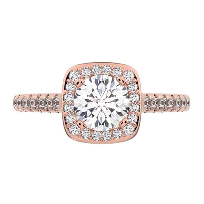 0.91 ct Round Cut Moissanite anniversary European classic solitaire with accents halo cluster 14K / 18K Solid Rose Gold engagement ring