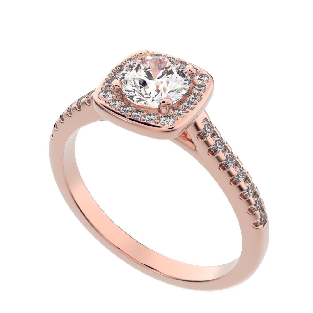 0.91 ct Round Cut Moissanite anniversary European classic solitaire with accents halo cluster 14K / 18K Solid Rose Gold engagement ring