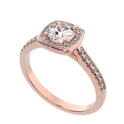 0.91 ct Round Cut Moissanite anniversary European classic solitaire with accents halo cluster 14K / 18K Solid Rose Gold engagement ring