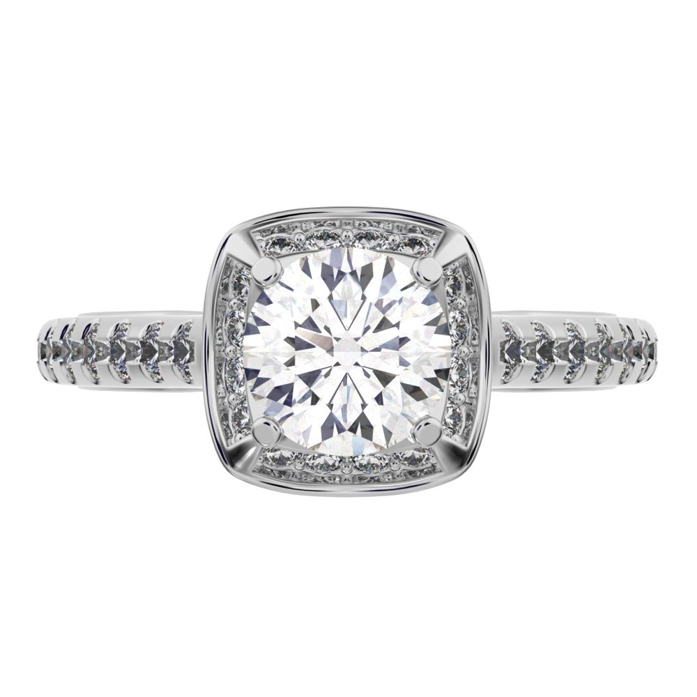 1.18 ct Round Cut Moissanite anniversary European classic solitaire with accents halo cluster 14K / 18K Solid White Gold engagement ring