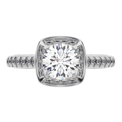 1.18 ct Round Cut Moissanite anniversary European classic solitaire with accents halo cluster 14K / 18K Solid White Gold engagement ring