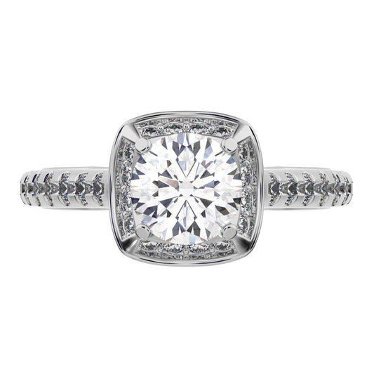 1.18 ct Round Cut Moissanite anniversary European classic solitaire with accents halo cluster 14K / 18K Solid White Gold engagement ring
