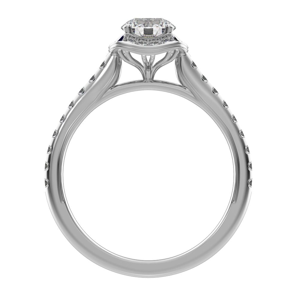 1.18 ct Round Cut Moissanite anniversary European classic solitaire with accents halo cluster 14K / 18K Solid White Gold engagement ring