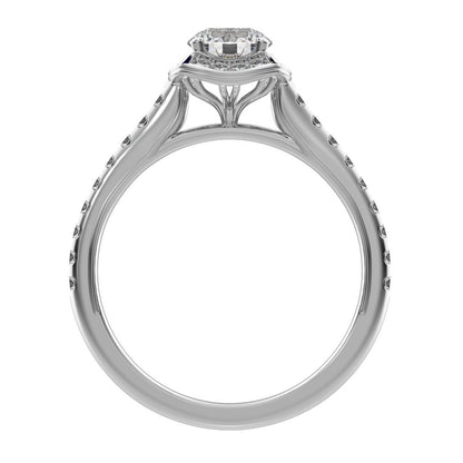 1.18 ct Round Cut Moissanite anniversary European classic solitaire with accents halo cluster 14K / 18K Solid White Gold engagement ring