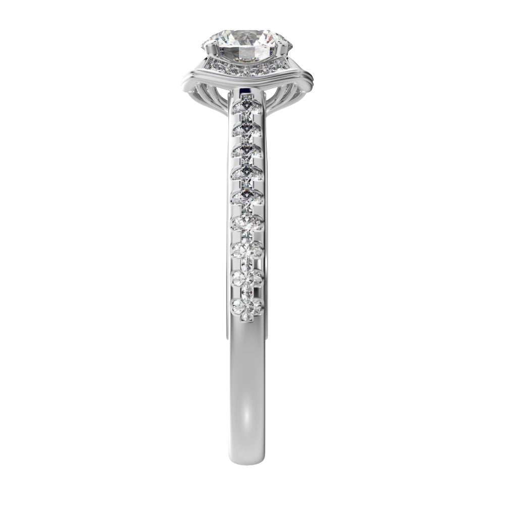 1.18 ct Round Cut Moissanite anniversary European classic solitaire with accents halo cluster 14K / 18K Solid White Gold engagement ring
