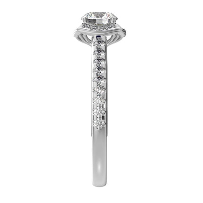 1.18 ct Round Cut Moissanite anniversary European classic solitaire with accents halo cluster 14K / 18K Solid White Gold engagement ring