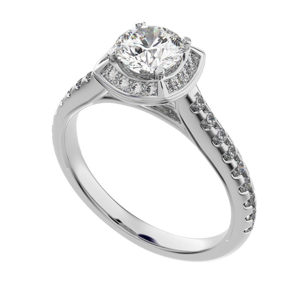 1.18 ct Round Cut Moissanite anniversary European classic solitaire with accents halo cluster 14K / 18K Solid White Gold engagement ring