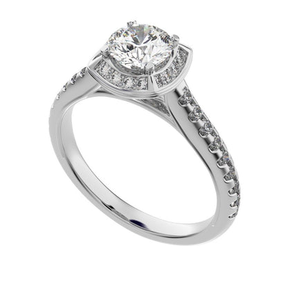 1.18 ct Round Cut Moissanite anniversary European classic solitaire with accents halo cluster 14K / 18K Solid White Gold engagement ring