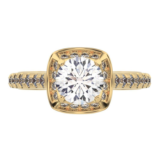 1.18 ct Round Cut Simulated Clear Diamond anniversary European solitaire with accents halo 14K / 18K Solid Yellow Gold engagement ring