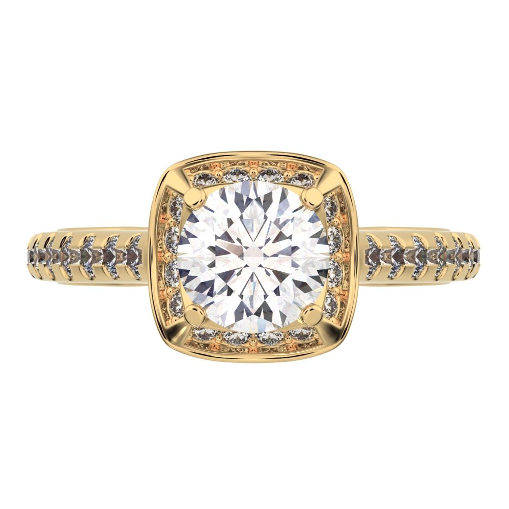 1.18 ct Round Cut Moissanite anniversary European classic solitaire with accents halo cluster 14K / 18K Solid Yellow Gold engagement ring