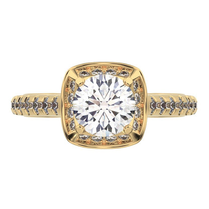 1.18 ct Round Cut Moissanite anniversary European classic solitaire with accents halo cluster 14K / 18K Solid Yellow Gold engagement ring