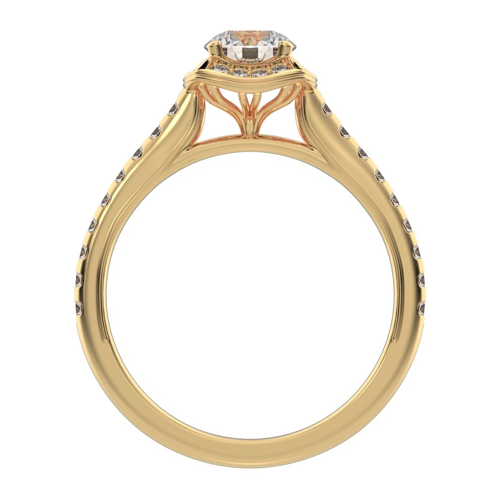 1.18 ct Round Cut Moissanite anniversary European classic solitaire with accents halo cluster 14K / 18K Solid Yellow Gold engagement ring