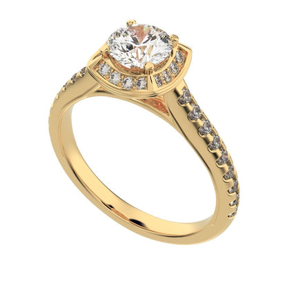 1.18 ct Round Cut Moissanite anniversary European classic solitaire with accents halo cluster 14K / 18K Solid Yellow Gold engagement ring
