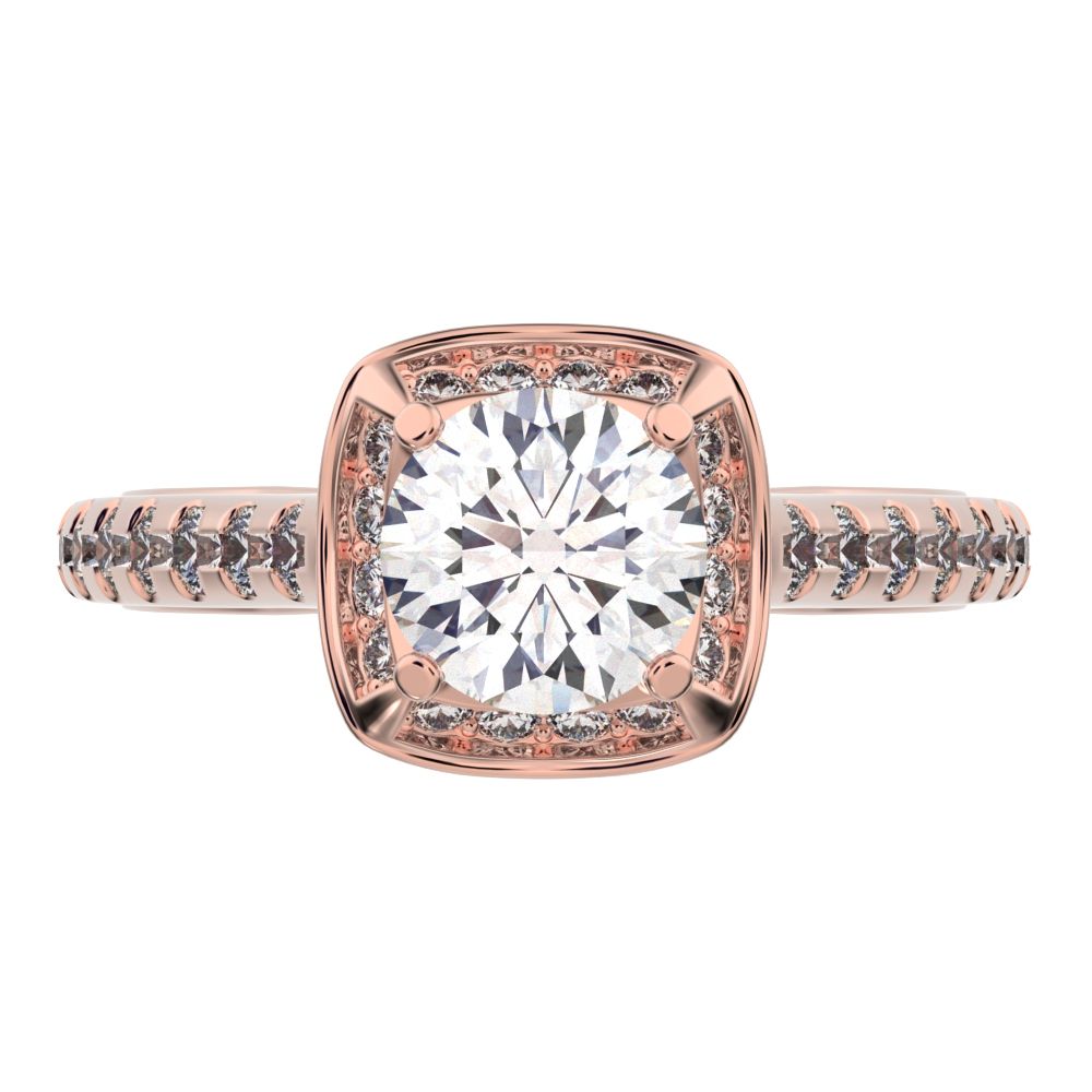1.18 ct Round Cut Moissanite anniversary European classic solitaire with accents halo cluster 14K / 18K Solid Rose Gold engagement ring
