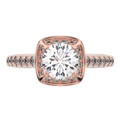 1.18 ct Round Cut Moissanite anniversary European classic solitaire with accents halo cluster 14K / 18K Solid Rose Gold engagement ring