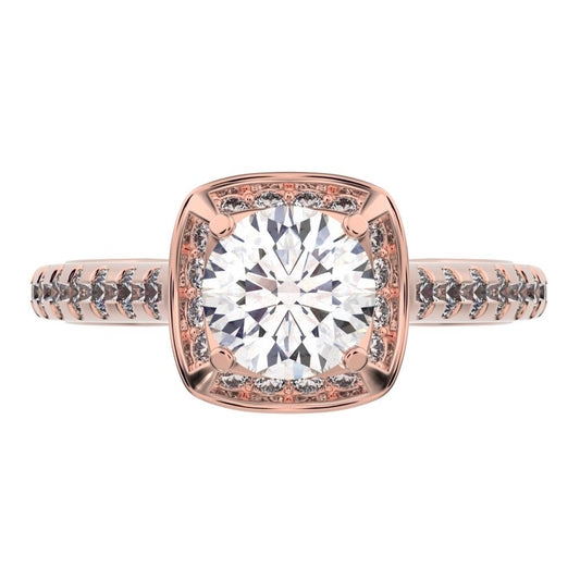 1.18 ct Round Cut Moissanite anniversary European classic solitaire with accents halo cluster 14K / 18K Solid Rose Gold engagement ring