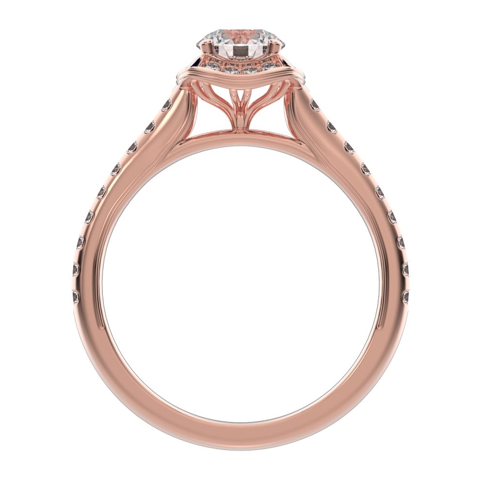 1.18 ct Round Cut Moissanite anniversary European classic solitaire with accents halo cluster 14K / 18K Solid Rose Gold engagement ring