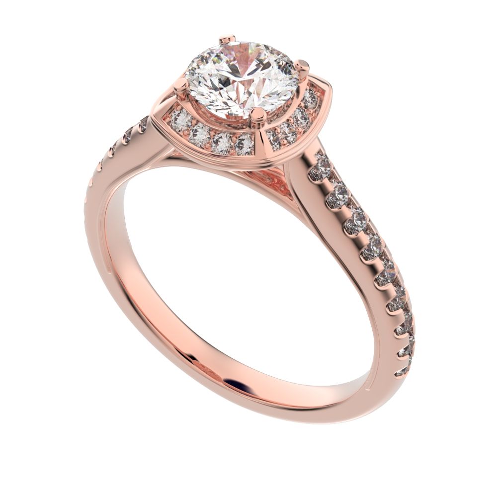 1.18 ct Round Cut Moissanite anniversary European classic solitaire with accents halo cluster 14K / 18K Solid Rose Gold engagement ring