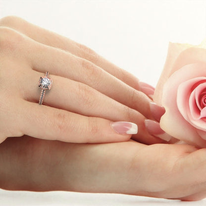 1.18 ct Round Cut Moissanite anniversary European classic solitaire with accents halo cluster 14K / 18K Solid Rose Gold engagement ring