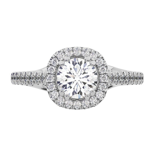 0.655 ct Round Cut Simulated Clear Diamond anniversary European solitaire with accents halo 14K / 18K Solid White Gold engagement ring