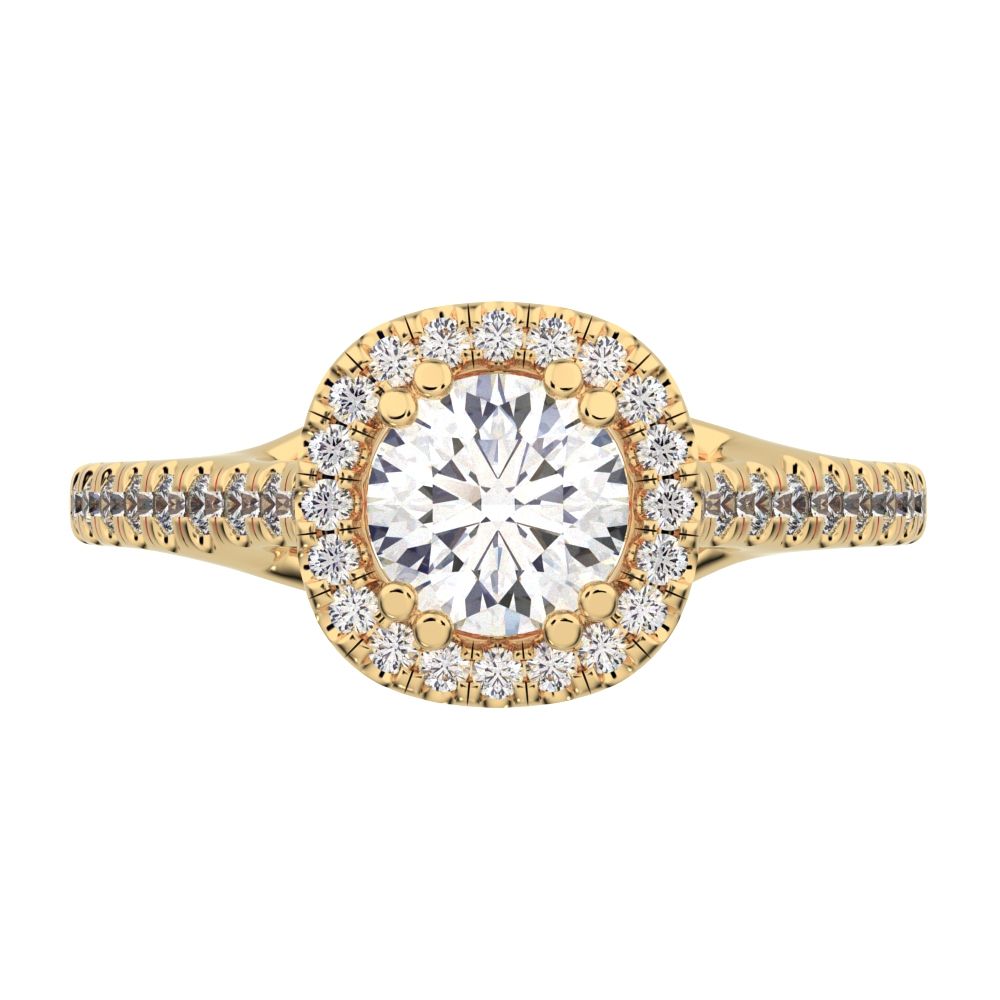 0.655 ct Round Cut Moissanite anniversary European classic solitaire with accents halo cluster 14K / 18K Solid Yellow Gold engagement ring