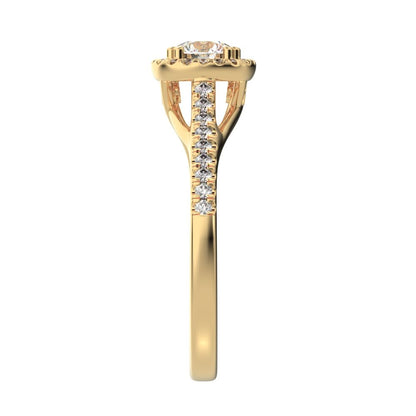 0.655 ct Round Cut Moissanite anniversary European classic solitaire with accents halo cluster 14K / 18K Solid Yellow Gold engagement ring