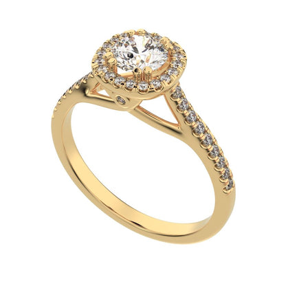 0.655 ct Round Cut Moissanite anniversary European classic solitaire with accents halo cluster 14K / 18K Solid Yellow Gold engagement ring