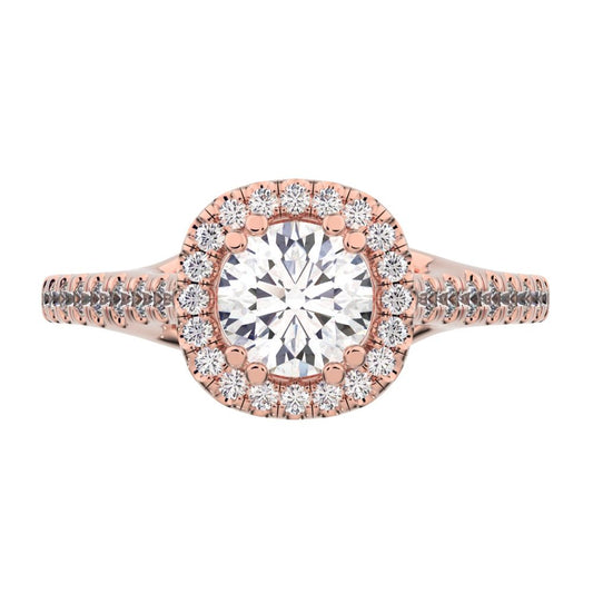 0.655 ct Round Cut Moissanite anniversary European classic solitaire with accents halo cluster 14K / 18K Solid Rose Gold engagement ring