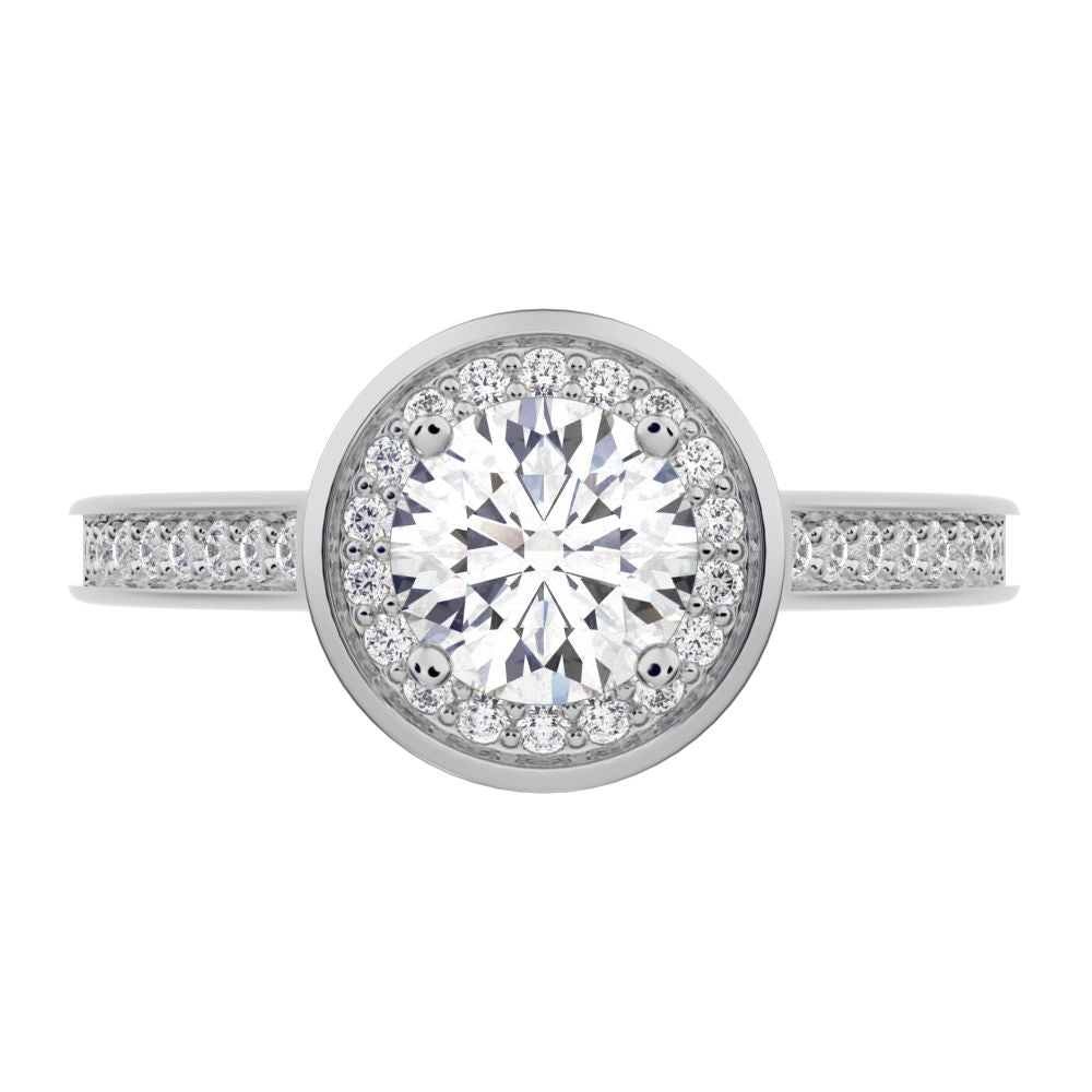 0.95 ct Round Cut Moissanite anniversary European classic solitaire with accents halo cluster 14K / 18K Solid White Gold engagement ring