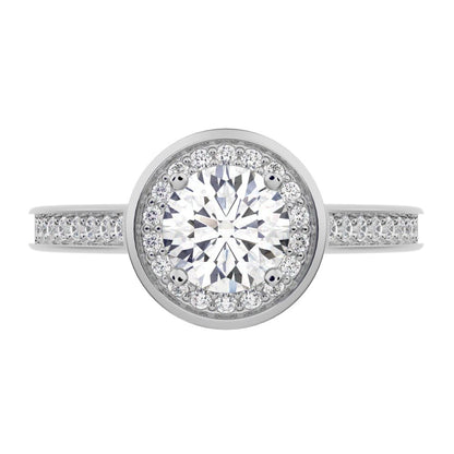 0.95 ct Round Cut Moissanite anniversary European classic solitaire with accents halo cluster 14K / 18K Solid White Gold engagement ring