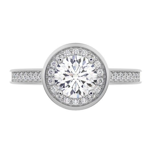 0.95 ct Round Cut Moissanite anniversary European classic solitaire with accents halo cluster 14K / 18K Solid White Gold engagement ring