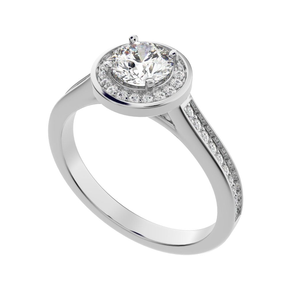 0.95 ct Round Cut Moissanite anniversary European classic solitaire with accents halo cluster 14K / 18K Solid White Gold engagement ring