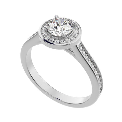 0.95 ct Round Cut Moissanite anniversary European classic solitaire with accents halo cluster 14K / 18K Solid White Gold engagement ring