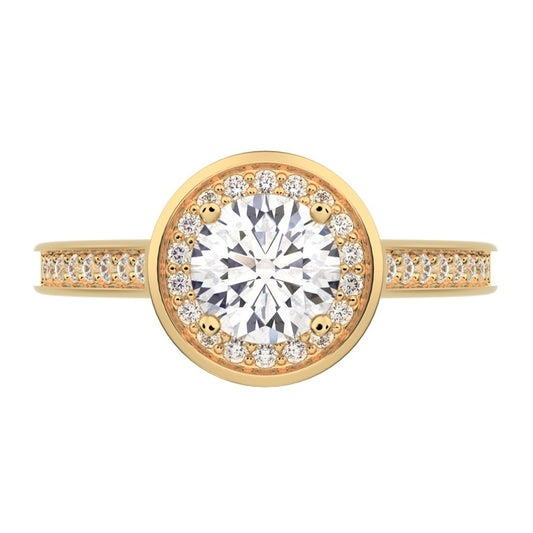 0.95 ct Round Cut Simulated Clear Diamond anniversary European solitaire with accents halo 14K / 18K Solid Yellow Gold engagement ring