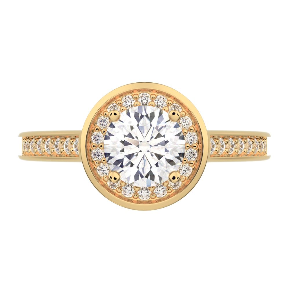 0.95 ct Round Cut Moissanite anniversary European classic solitaire with accents halo cluster 14K / 18K Solid Yellow Gold engagement ring