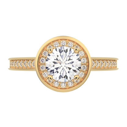0.95 ct Round Cut Moissanite anniversary European classic solitaire with accents halo cluster 14K / 18K Solid Yellow Gold engagement ring