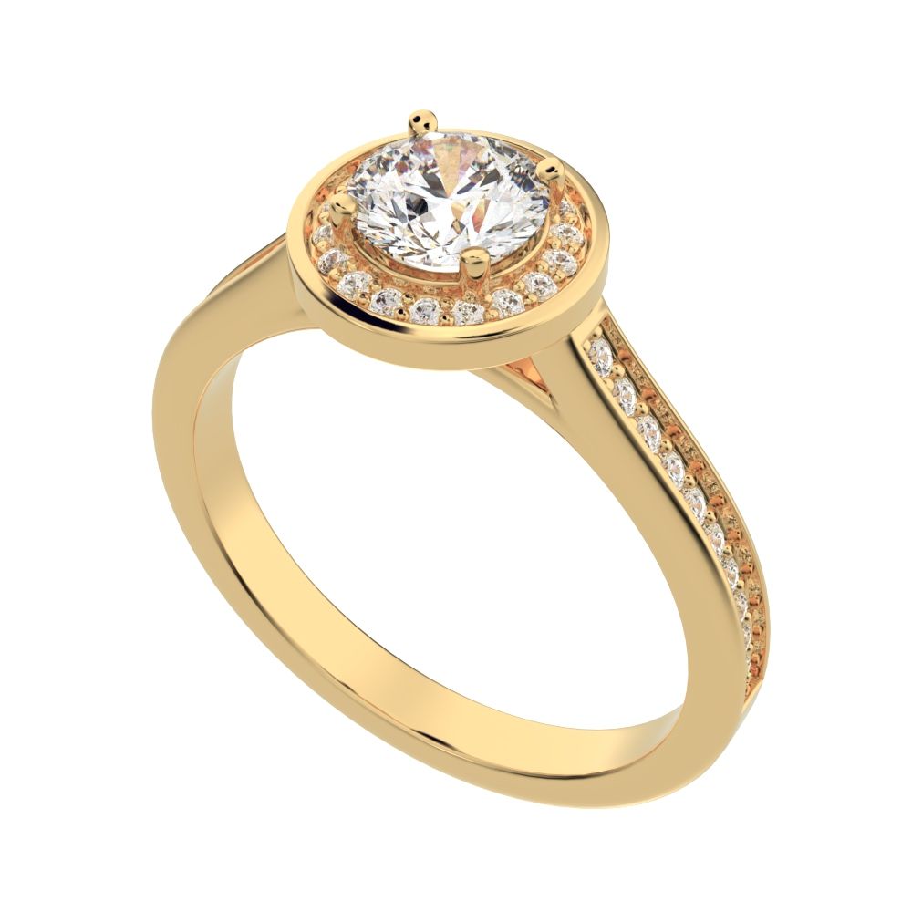 0.95 ct Round Cut Moissanite anniversary European classic solitaire with accents halo cluster 14K / 18K Solid Yellow Gold engagement ring