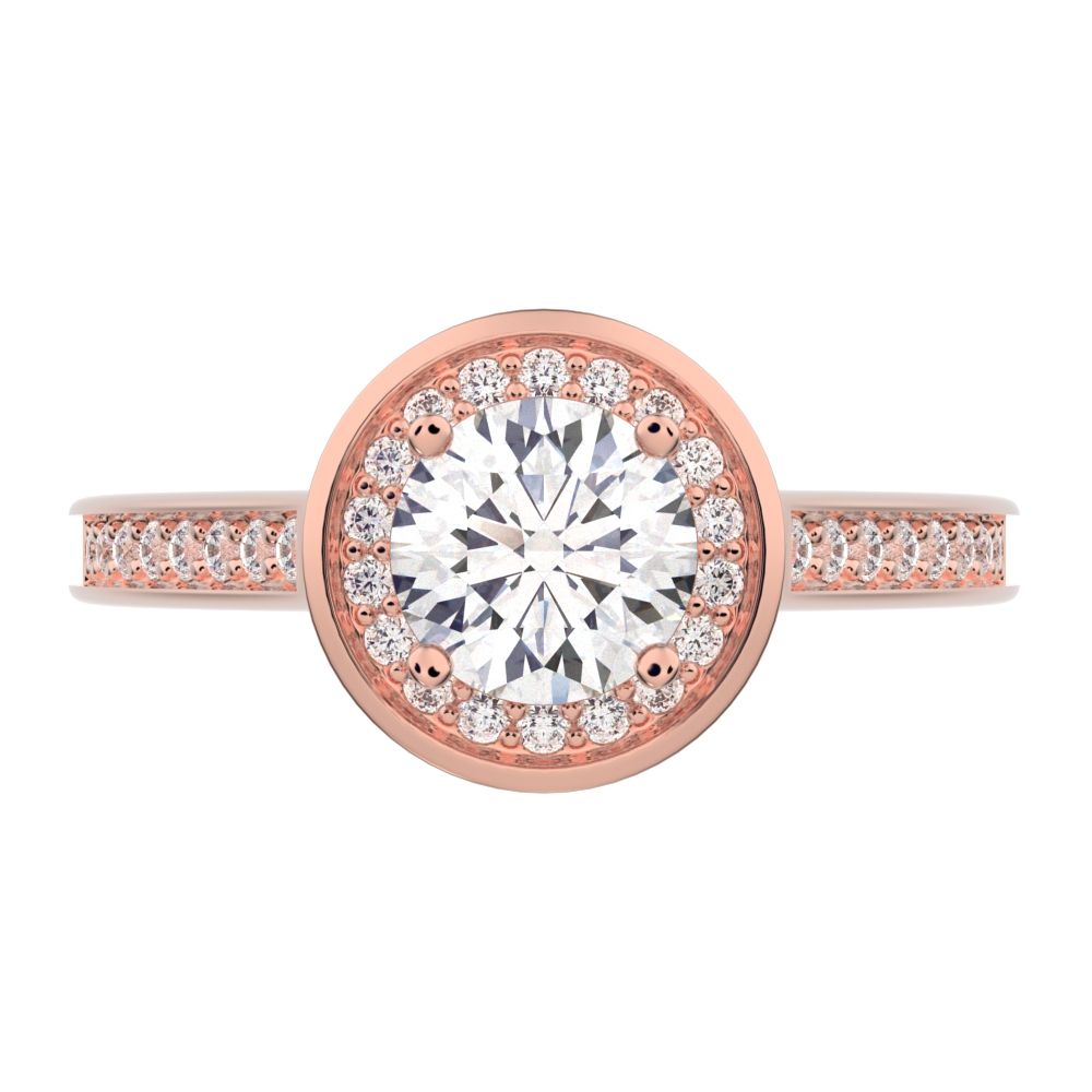 0.95 ct Round Cut Moissanite anniversary European classic solitaire with accents halo cluster 14K / 18K Solid Rose Gold engagement ring