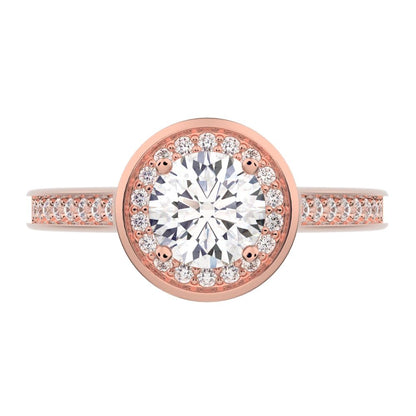 0.95 ct Round Cut Moissanite anniversary European classic solitaire with accents halo cluster 14K / 18K Solid Rose Gold engagement ring