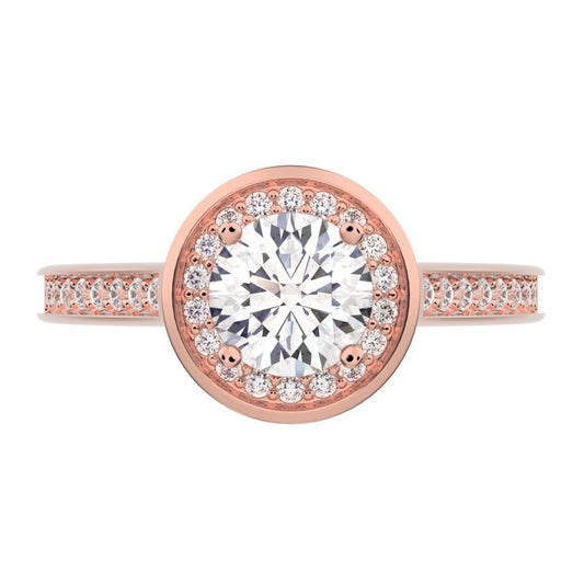 0.95 ct Round Cut Moissanite anniversary European classic solitaire with accents halo cluster 14K / 18K Solid Rose Gold engagement ring