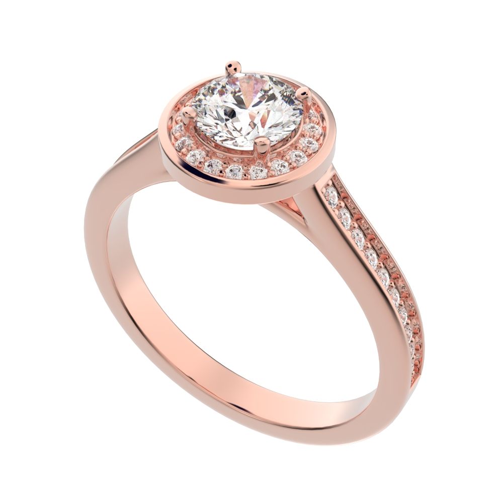 0.95 ct Round Cut Moissanite anniversary European classic solitaire with accents halo cluster 14K / 18K Solid Rose Gold engagement ring