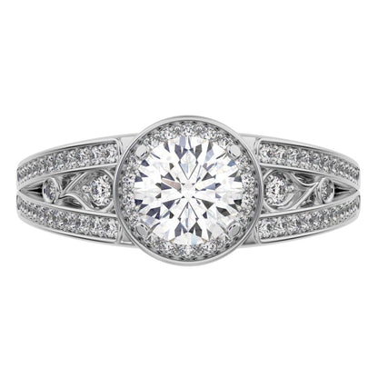 0.71 ct Round Cut Moissanite anniversary European split-shank solitaire with accents halo 14K / 18K Solid White Gold engagement ring