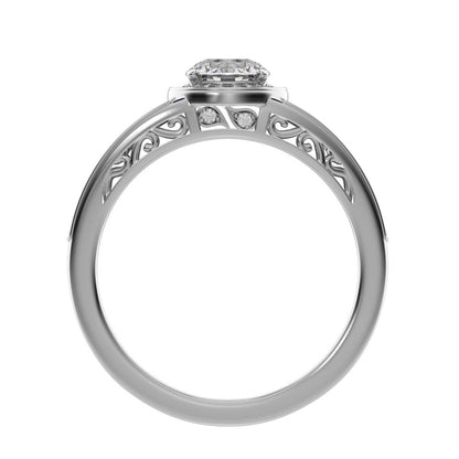 0.71 ct Round Cut Moissanite anniversary European split-shank solitaire with accents halo 14K / 18K Solid White Gold engagement ring