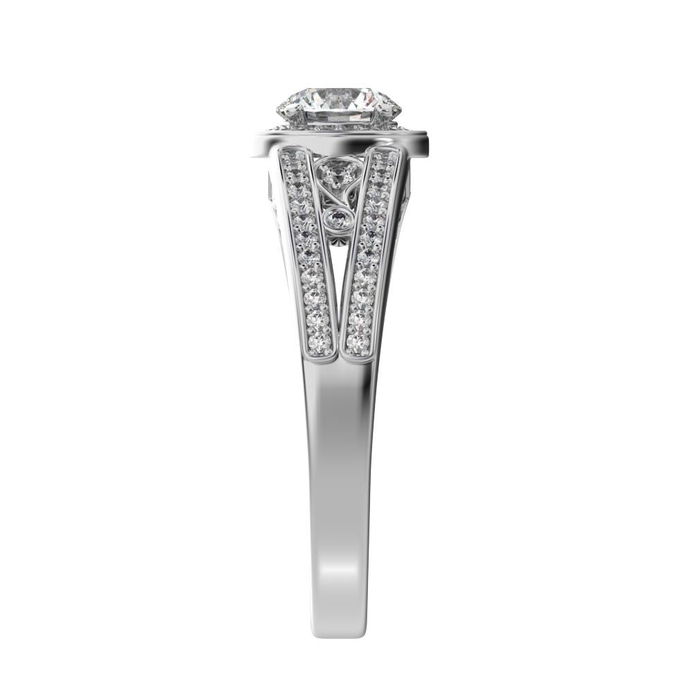 0.71 ct Round Cut Moissanite anniversary European split-shank solitaire with accents halo 14K / 18K Solid White Gold engagement ring
