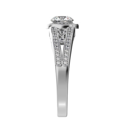 0.71 ct Round Cut Moissanite anniversary European split-shank solitaire with accents halo 14K / 18K Solid White Gold engagement ring