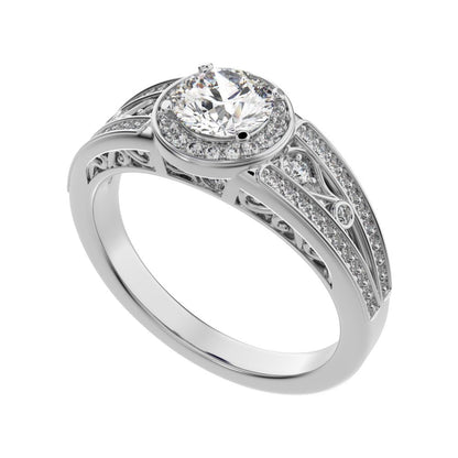 0.71 ct Round Cut Moissanite anniversary European split-shank solitaire with accents halo 14K / 18K Solid White Gold engagement ring